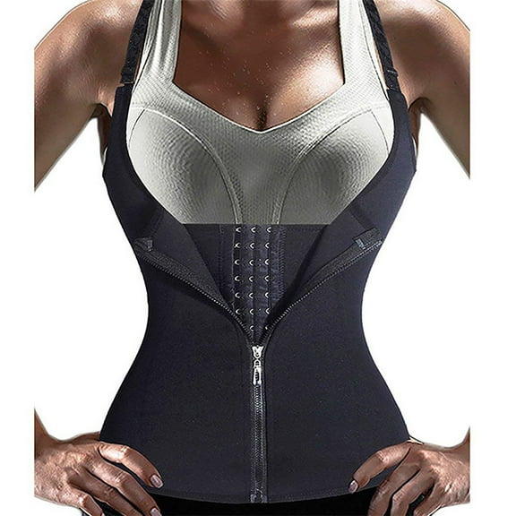 POP CLOSETS Waist Trainer Corset for Women, Tummy Control Workout Body Shaper Weight Loss Vest Tank Top with Zipper & Hooks