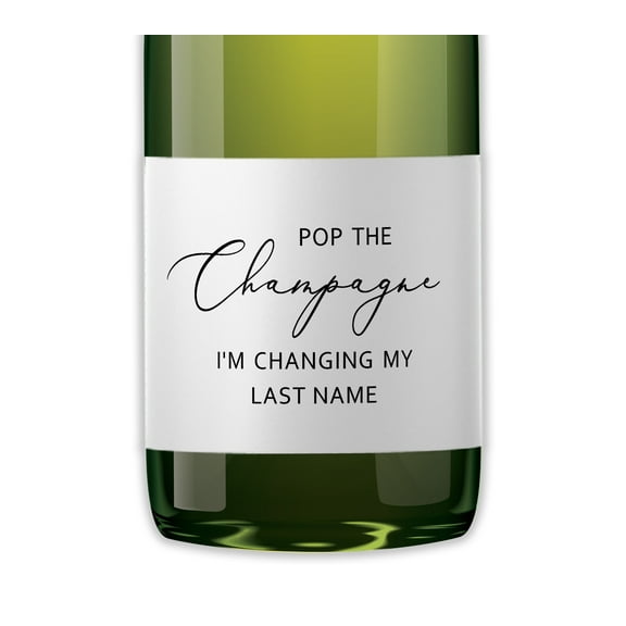POP the Champagne Im Changing My Last Name Labels SET of 12 Bachelorette Party Bridal Shower Bride Squad Mini Champagne Bottle Labels Wine Label Alternative to cards shirts M201-LN-12