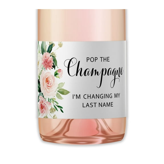 POP the Champagne Mini Champagne Bottle Labels  SET of 12  Blush Rose Bachelorette Party Mini Wine Labels, Bridal Shower Bride Squad Mini Champagne Labels WEATHERPROOF M625-LN-12
