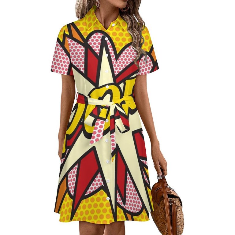 knee length dresses for ladies Botanica Pop Women's Open Shoulder A-Line Dress  La Nuit Bleue Atelier