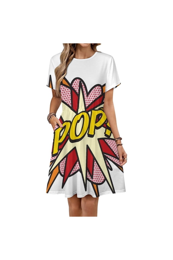 POP Comic Book Pop Art Flash Cool Graphic Dress Fashion Beach Short Sleeve Dresses Female Party Printed Sundress