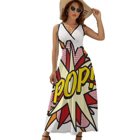 POP Comic Book Pop Art Flash Cool Graphic Dress Summer Street Style Bohemia Long Dresses Female Sleeveless Printed Maxi Dress
