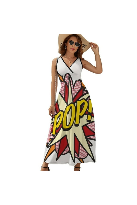 POP Comic Book Pop Art Flash Cool Graphic Dress Summer Street Style Bohemia Long Dresses Female Sleeveless Printed Maxi Dress