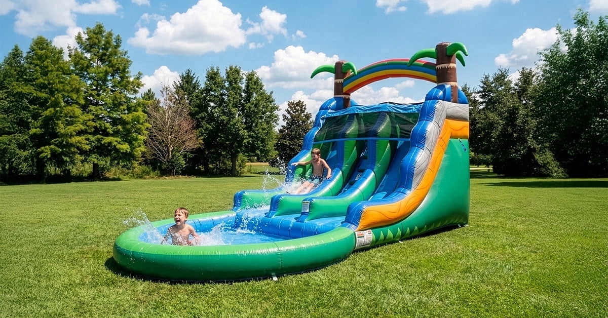 POP JUMP 13ft Topical Inflatable Dual Lane Slide with Pool for Kids & Adult, Include Blower