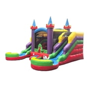 POP JUMP 16x15x12 Crossover Rainbow Castle Inflatable Bounce House with Dual Slide & Pool, Includes Blower