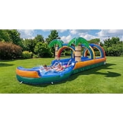 POP JUMP 27ft Long Tropical Inflatable Dual Lane Slip N Slide, with Splash Pool and Blower