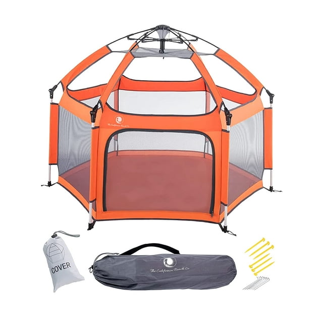 POP 'N GO Premium Outdoor and Indoor Baby Playpen - Portable, Lightweight, Pop Up Pack and Play Toddler Play Yard w/Canopy and Travel Bag - Orange