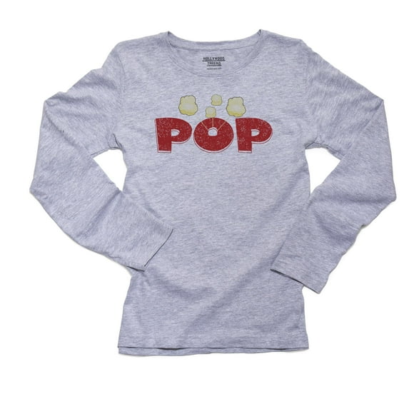 POP - Red Popcorn Love - Comic Book Effect Women's Long Sleeve Grey T-Shirt