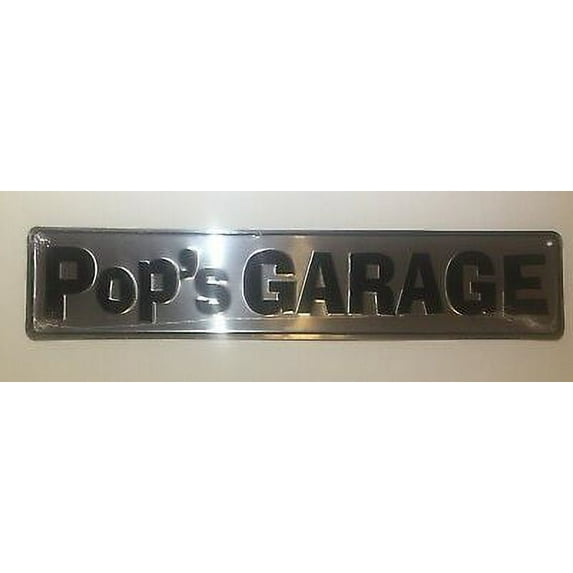 POP'S GARAGE METAL STREET SIGN 24" X 5" WORKSHOP AUTO ST ROAD DAD POP MAN CAVE