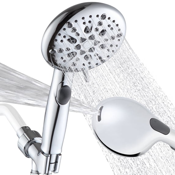 POP SANITARYWARE High Pressure Handheld Shower Head, 9 Modes Handheld Showerhead with 59 Inch Stainless Steel Hose and Adjustable Bracket, Built-in Power Wash to Clean Tub, Clean Corner,Tile & Pets