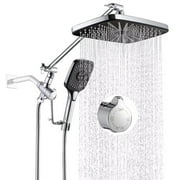 POP Sanitaryware 12 Inch Rain Shower Head with Handheld, Dual Rianfall Showerhead Combo with Adjustable Extension Arm, Chrome