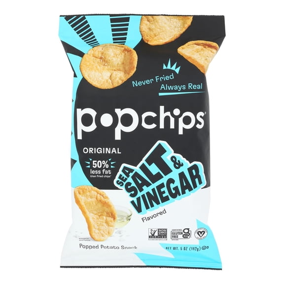 POPCHIPS - Crunchy Sea Salt and Vinegar Potato Chips - 5 Oz, Case of 12