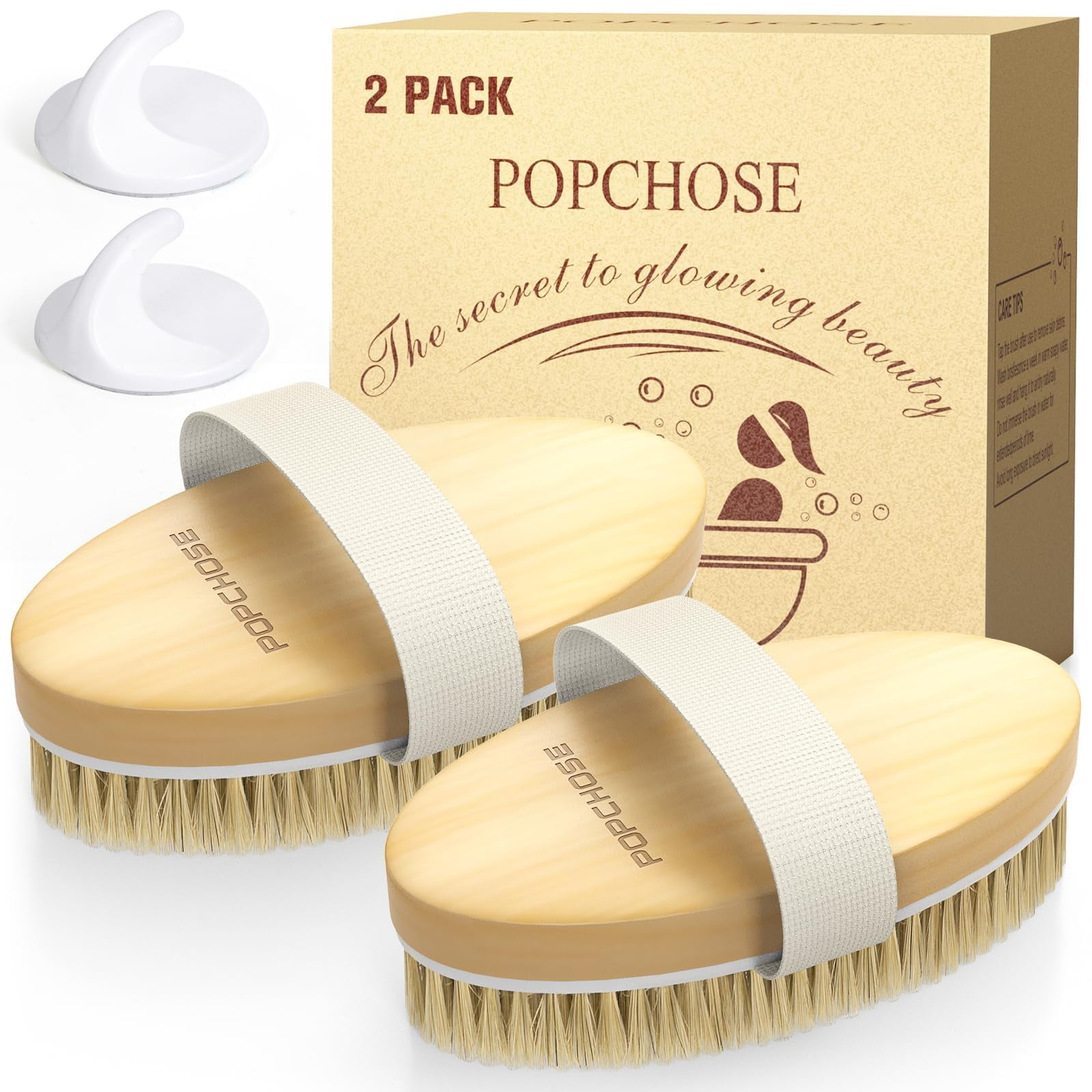 POPCHOSE Dry Brushing Body Brush, Natural Bristle Dry Skin Exfoliating