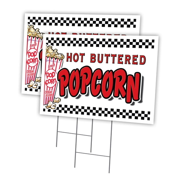 POPCORN 2 Pack Of 12" x 16" Yard Sign & Stake | Advertise Your Business | Stake Included Image On Front Only | Made in The USA