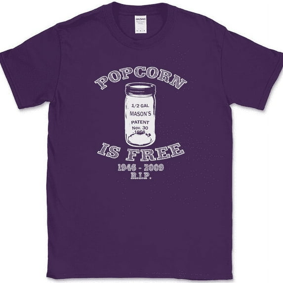 POPCORN IS FREE T-Shirt Moonshine Drinking Whiskey Liquor Bar Tee - Purple, S