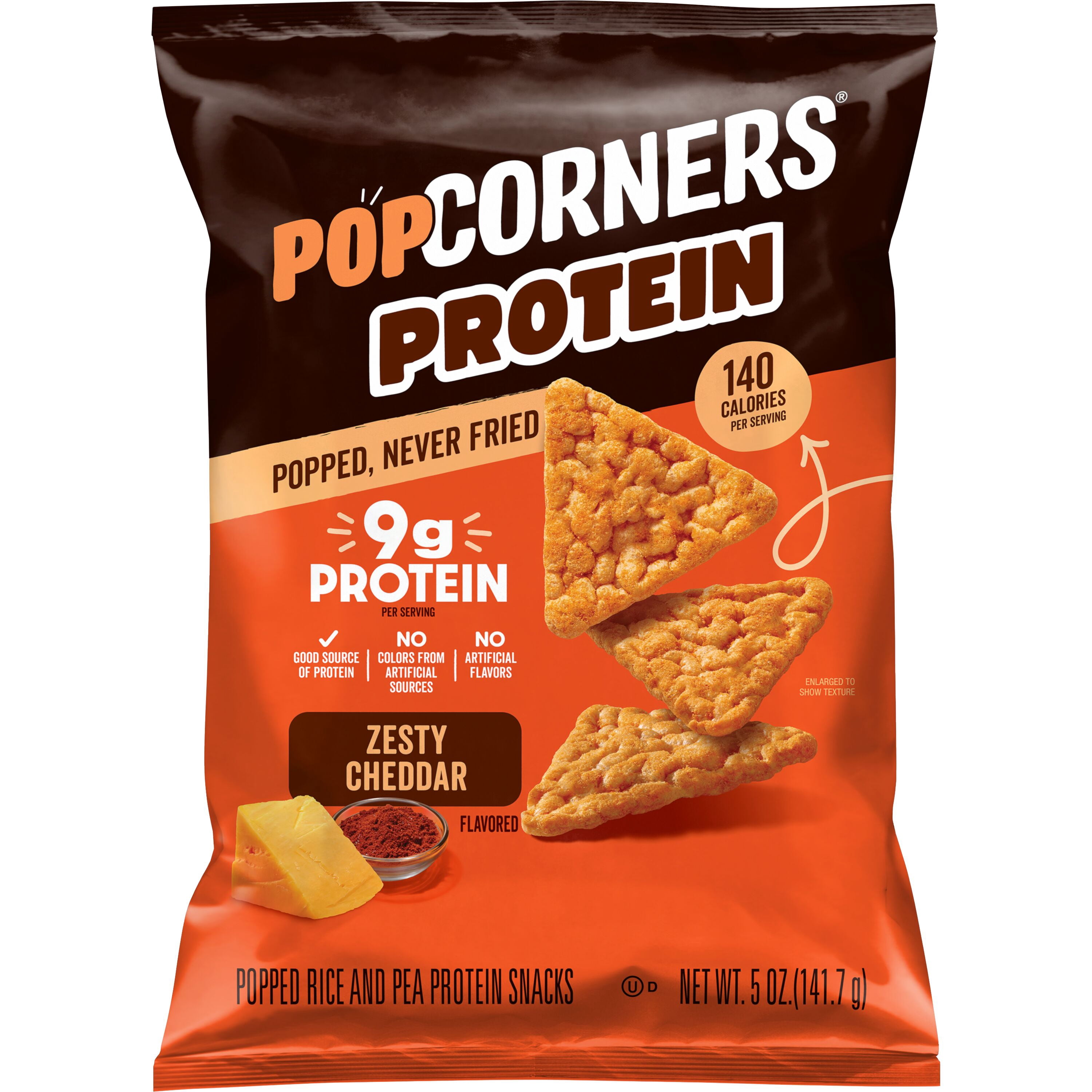 PopCorners 9g Protein, No Artificial Colors, Zesty Cheddar Popped Corn Protein Chips, 5 oz​