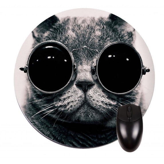 POPCreation Grey Cat With Black Glasses Round Mouse pads Gaming Mouse Pad 7.87x7.87 inches