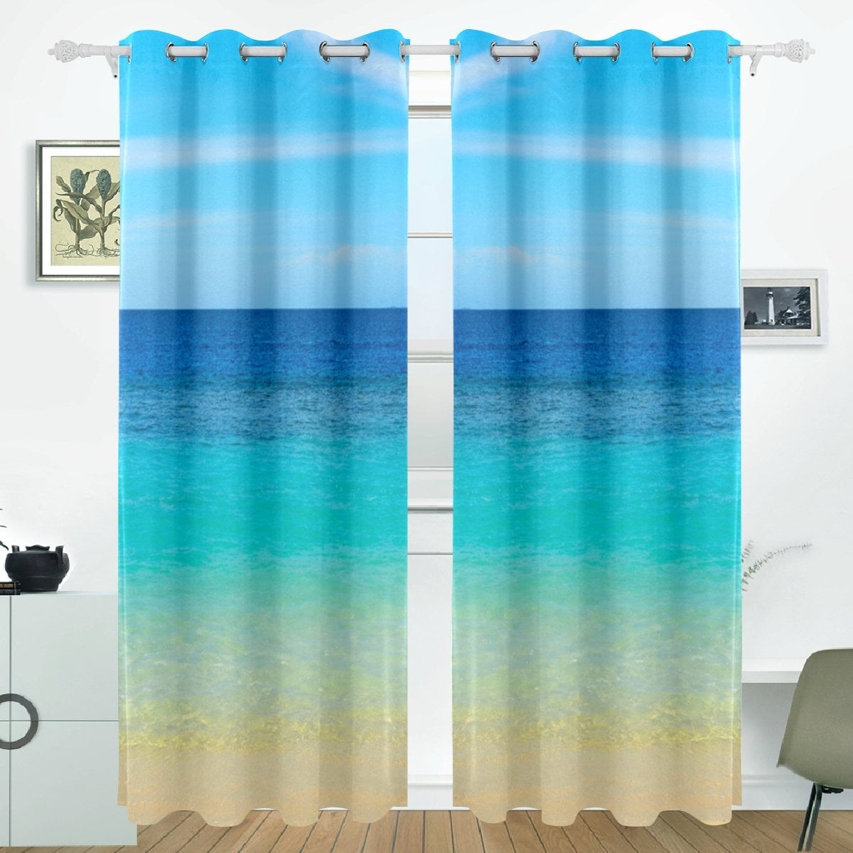POPCreation Sea Blue Ocean Window Curtain Blackout Curtains Darkening