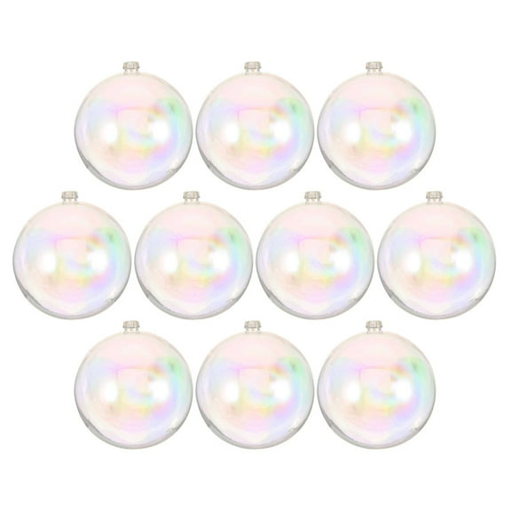 POPETPOP 10Pcs Clear Plastic Fillable Bauble Ornaments with Iridescent Finish for Xmas Tree