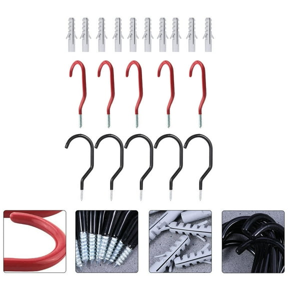 POPETPOP 10Sets Heavy Duty Bicycles Storage Hooks Set Steel with PVC Coating for Garage Garden Shed