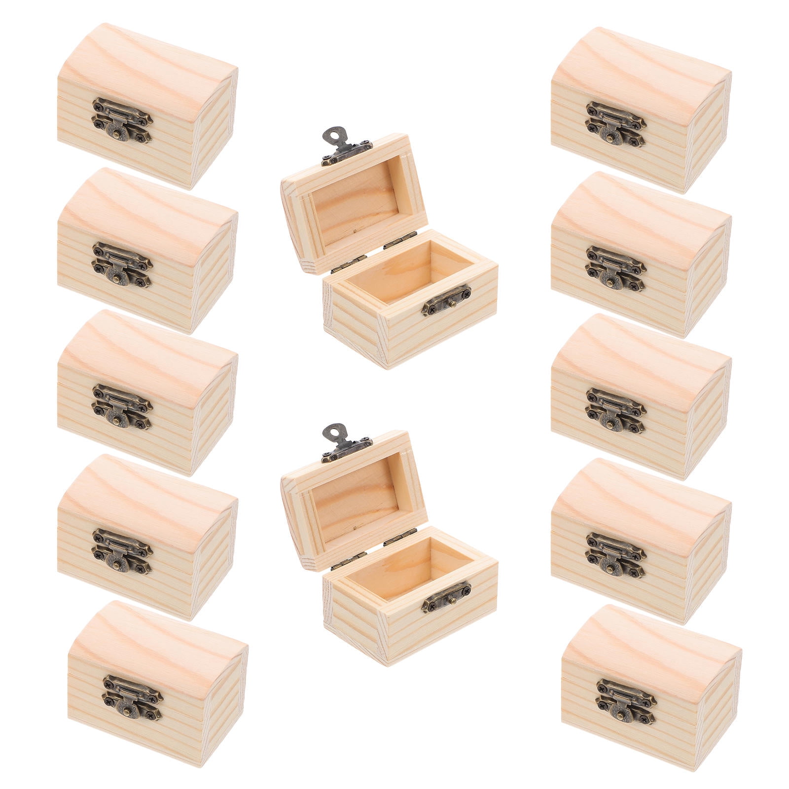POPETPOP 12Pcs Small Pine Wood Box with Hinged Lid and Lock for Jewelry Storage
