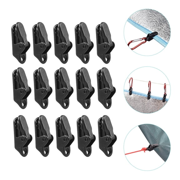POPETPOP 15Pcs Camping Tent Clip Clamp Black Windproof Clamping Pressure Control