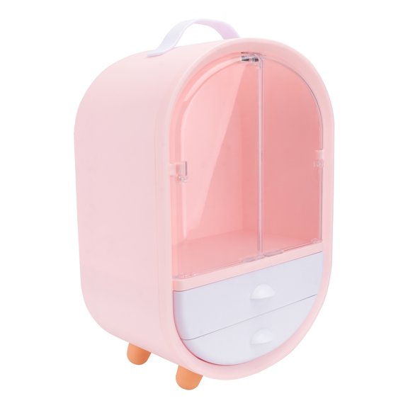 POPETPOP 1Pc Compact Pink Desktop Cosmetics Storage Box with Double Door