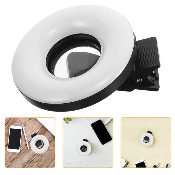 POPETPOP Black Macro Lens Fill Light for Phone with Clip Even Lighting Portable Use