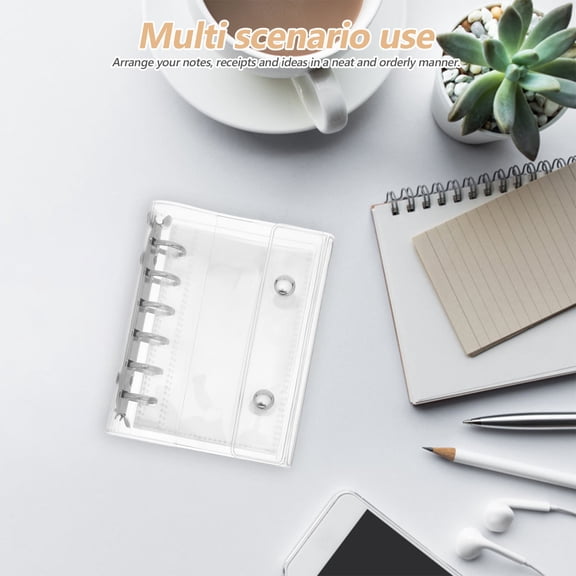 POPETPOP 1Set Clear A7 Binder for Index Cards with Snap Button Closure and Inner Pockets for Paper Storage