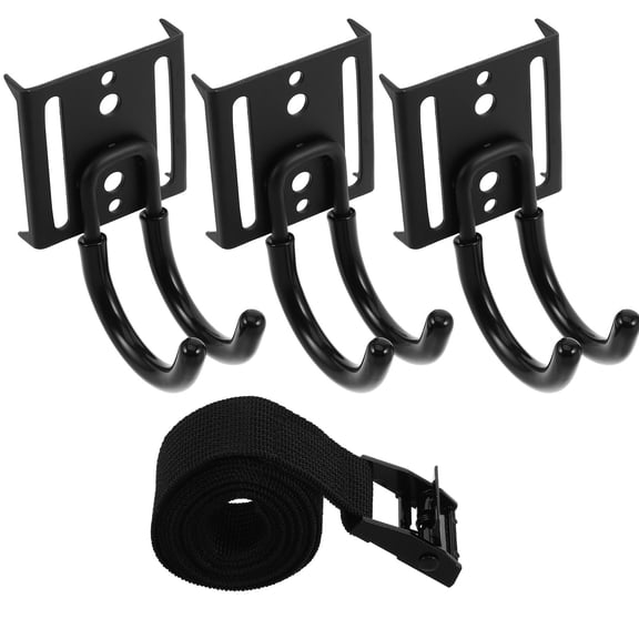 POPETPOP Heavy Duty Black Metal Tree Stand Strap with Gear Hanger for Outdoor Hunting, Camping, and Garage Use - 1 Set