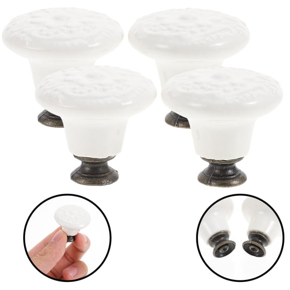 POPETPOP 1Set White Ceramic Drawer Pulling Handles for Cupboard Closet Door and Furniture