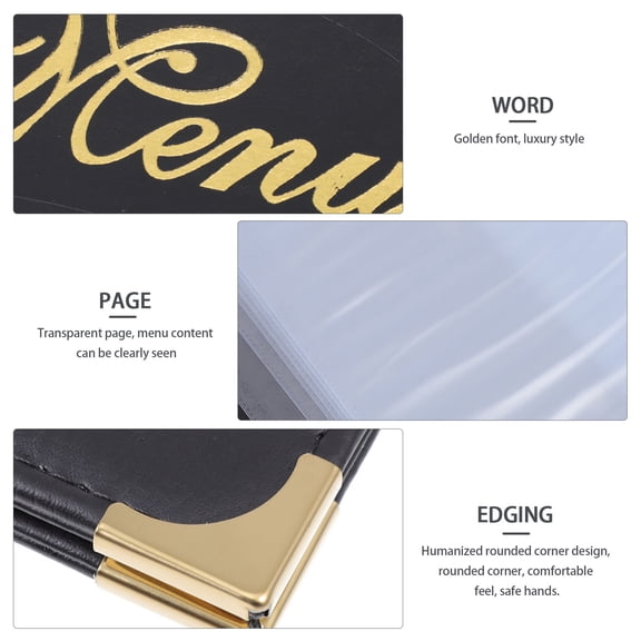 POPETPOP 1Pc Practical Black Menu Book Folder for Restaurant Use with Slide in Page Holder