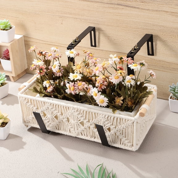 POPETPOP 2Pcs Stable Black Planter Box Bracket Metal Hooks for Railing and Garden Use