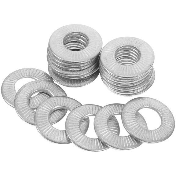POPETPOP 20Pcs Plated Silver Stainless Steel Locking Spring Washers with Knurled Surface for Stable Fastening