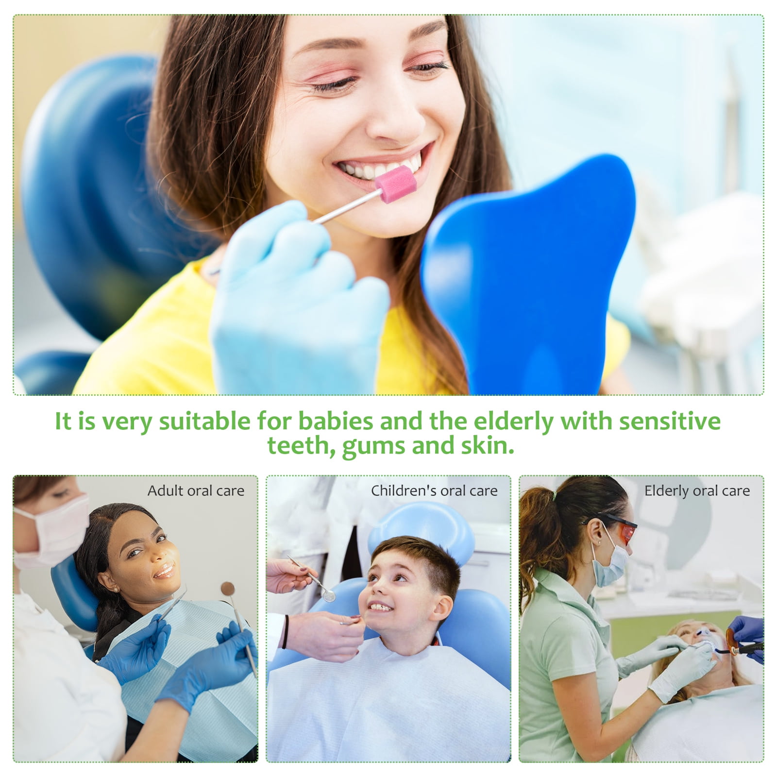 POPETPOP 250 Pcs Disposable Oral Care Sponge Swabs Teeth Cleaning Mouth