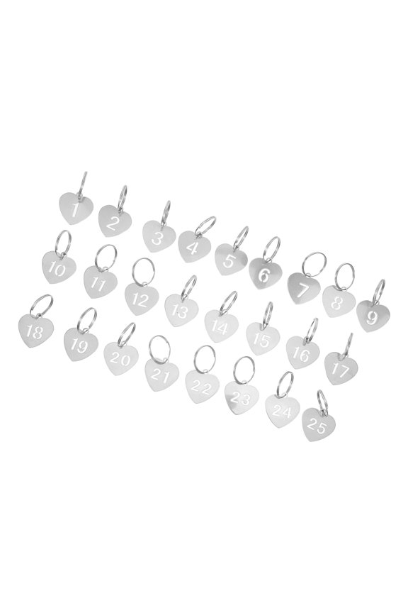 25Pcs Stainless Steel Number Tags with Heart Shape Keychain for Labeling Keys and Items