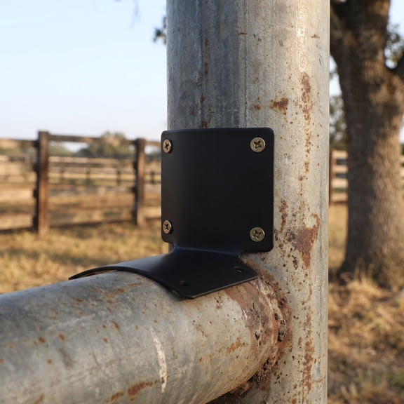 POPETPOP 2Pcs Black Metal Fence Post Brackets Heavy Duty Round Pole Support for Outdoor Fence