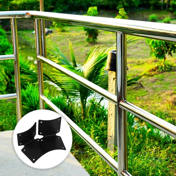 POPETPOP 2Pcs Heavy Duty Round Post Brackets Metal Fence Support Kit Black for Home Use