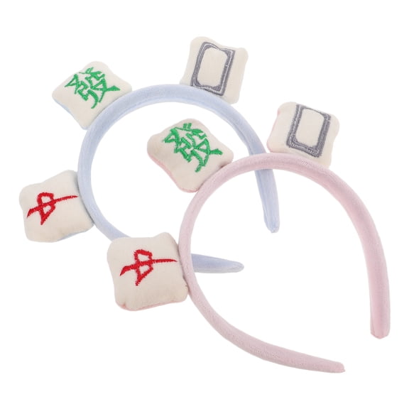 POPETPOP 2Pcs Plush Flannel Mahjong Headband Assorted Colors Soft Elastic Hairband for Face Washing Daily Use
