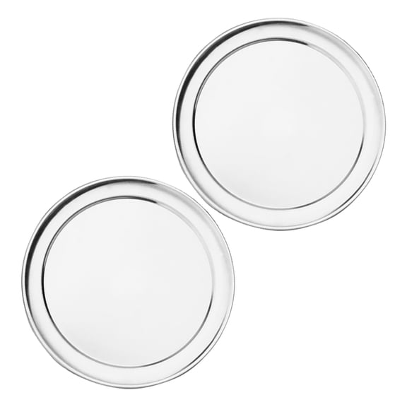 POPETPOP 2Pcs Round Aluminum Pizza Baking Tray with Nonstick Surface for Oven Use in Plated Silver