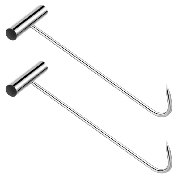 POPETPOP 2-Pack Ergonomic Stainless Steel Manhole Cover Puller Hooks for Easy Lifting of Sewer and Drain Covers