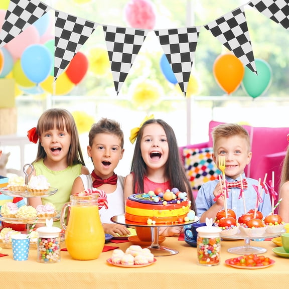 POPETPOP 2Sets Race Car Party Checkered Flag Decorative Banner Paper Material for Hanging Celebration