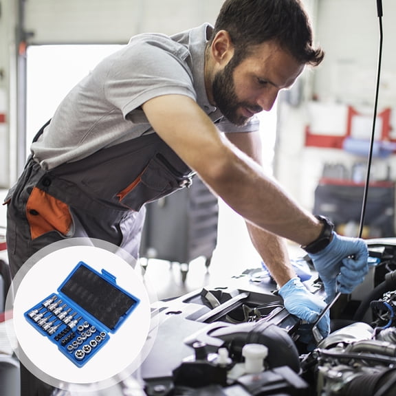 POPETPOP 34Pcs Steel E Socket Set with Design and Blue Storage Case for Home Use