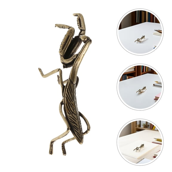 POPETPOP 3Pcs Vintage Golden Brass Mantis Figurines for Indoor Tabletop Decoration