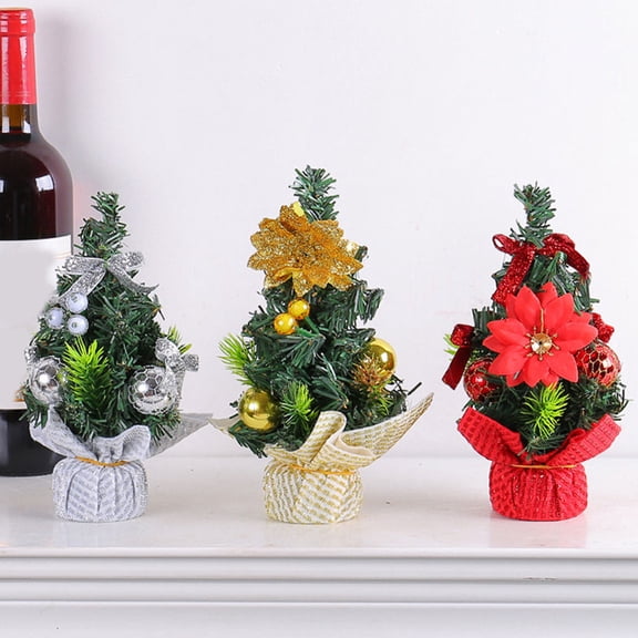 POPETPOP Small Decorations Artificial Mini Christmas Trees Gold Iron 3Pcs