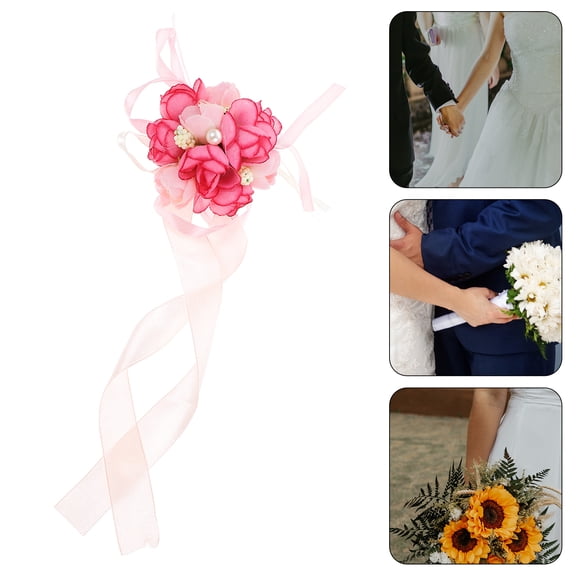 POPETPOP 3-Piece Bridal Wrist Corsage Set Fabric Flowers Wedding Accessories Rustic Vintage Prom Jewelry