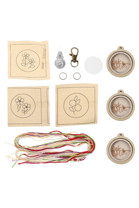 Handmade Embroidery Keychain Kit Multi Color Wood Metal Easy Craft Project