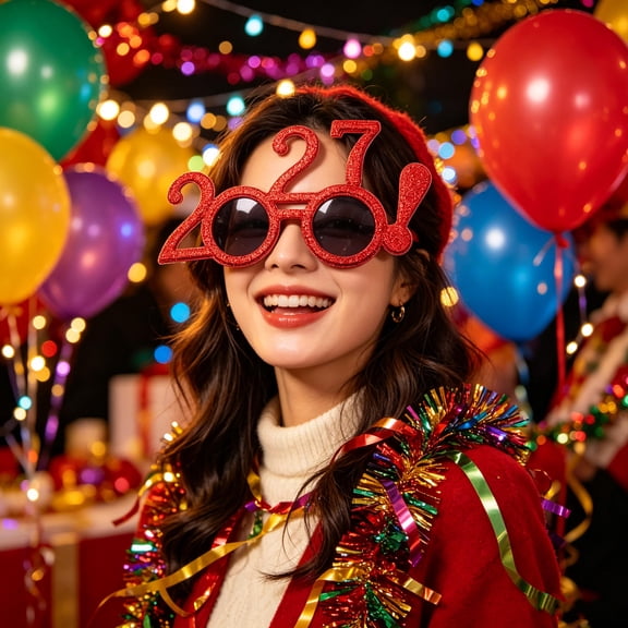 POPETPOP 4Pcs Assorted Color 2027 New Year Photo Booth Props Plastic Party Glasses