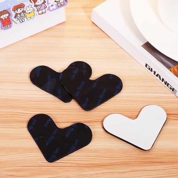 POPETPOP 4Pcs Black Heart Shape Rug Tape for Floors Reusable Non Slip Rug Holder