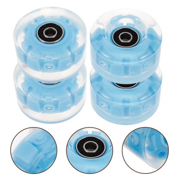 POPETPOP 4Pcs Blue Light Up Skating Wheels for Ice Skates Wear Resistant Rubber with Flashes